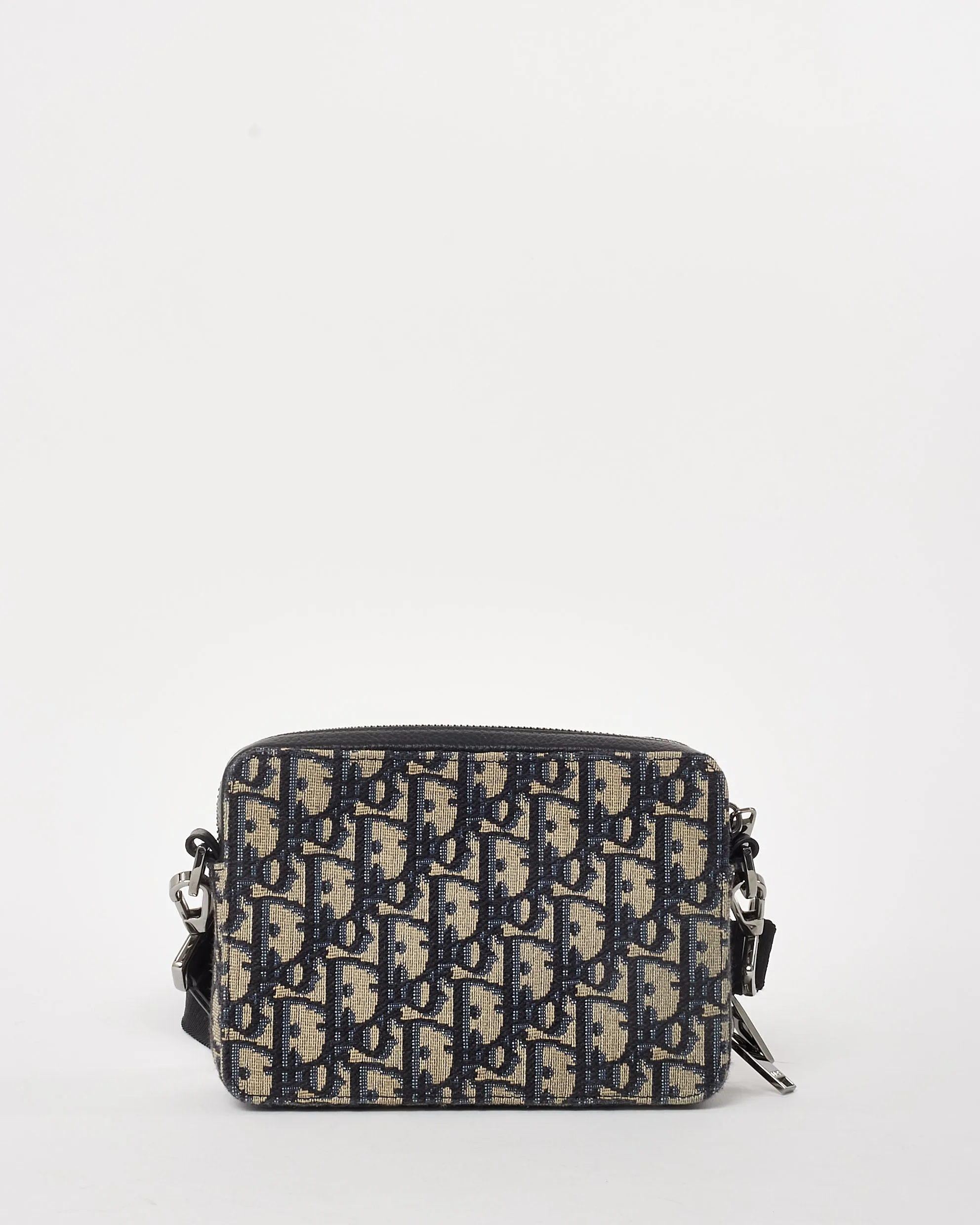 Dior Navy Oblique Jacquard Canvas Zipped Pouch with Strap Crossbody Bag