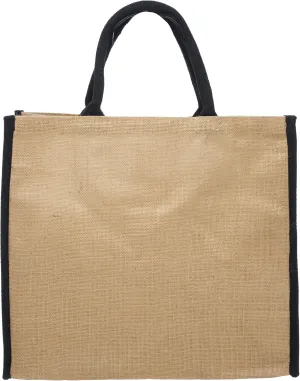 DISCOUNT PROMOS Custom Fresno Eco Friendly Jute Tote Bags Set of 1, Personalized Text logo and Picture - Reusable, Great for Tradeshows, Grocery, Shopping and Outdoor Events - Black