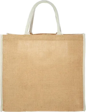 DISCOUNT PROMOS Custom Fresno Eco Friendly Jute Tote Bags Set of 1, Personalized Text logo and Picture- Reusable, Great for Tradeshows, Grocery, Shopping and Outdoor Events - Light Beige