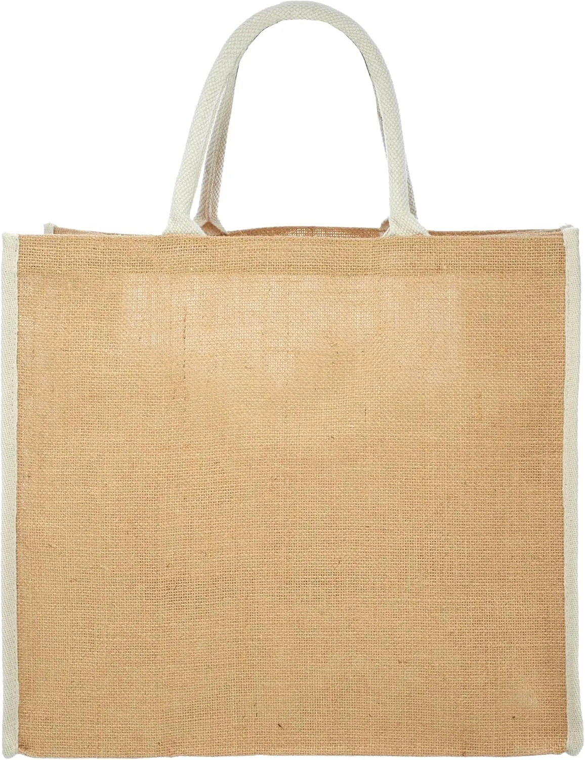 DISCOUNT PROMOS Custom Fresno Eco Friendly Jute Tote Bags Set of 1, Personalized Text logo and Picture- Reusable, Great for Tradeshows, Grocery, Shopping and Outdoor Events - Light Beige