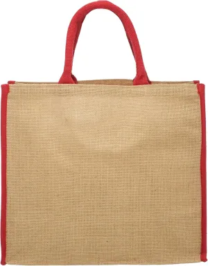 DISCOUNT PROMOS Custom Fresno Eco Friendly Jute Tote Bags Set of 1, Personalized Text logo and Picture - Reusable, Great for Tradeshows, Grocery, Shopping and Outdoor Events - Red
