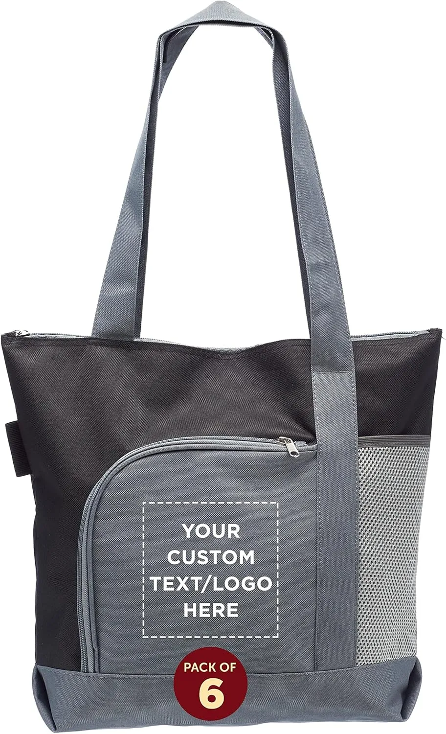 DISCOUNT PROMOS Custom Go Getter Sport Tote Beach Bags Set of 6, Personalized Bulk Pack - Reusable, Great for Shopping, Beach, Picnic, Other Outdoor Adventure - Black