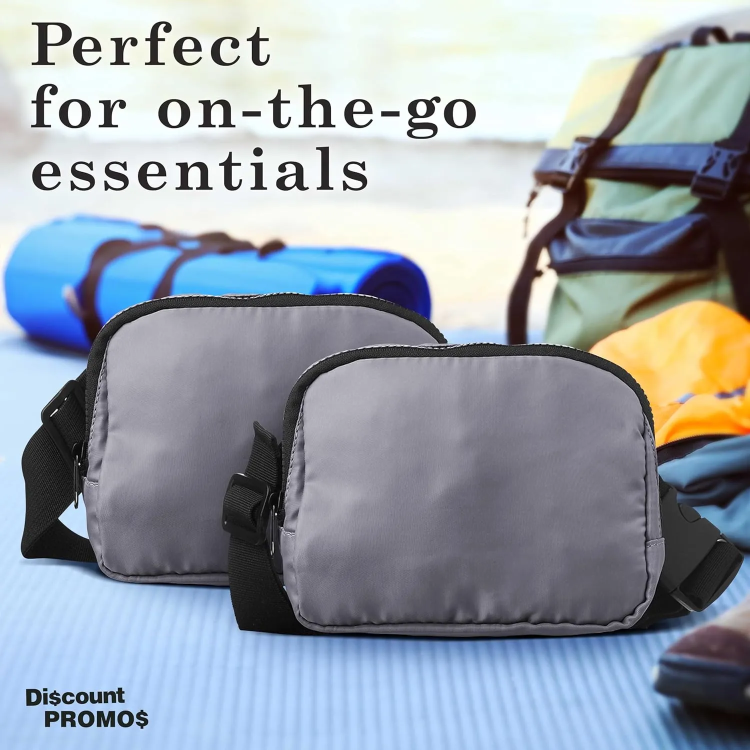 DISCOUNT PROMOS Everyday Belt Bags Set of 6, Bulk Pack - Compact, Hands-Free, Stylish, Perfect for Travel, Sports, Daily Use - Grey