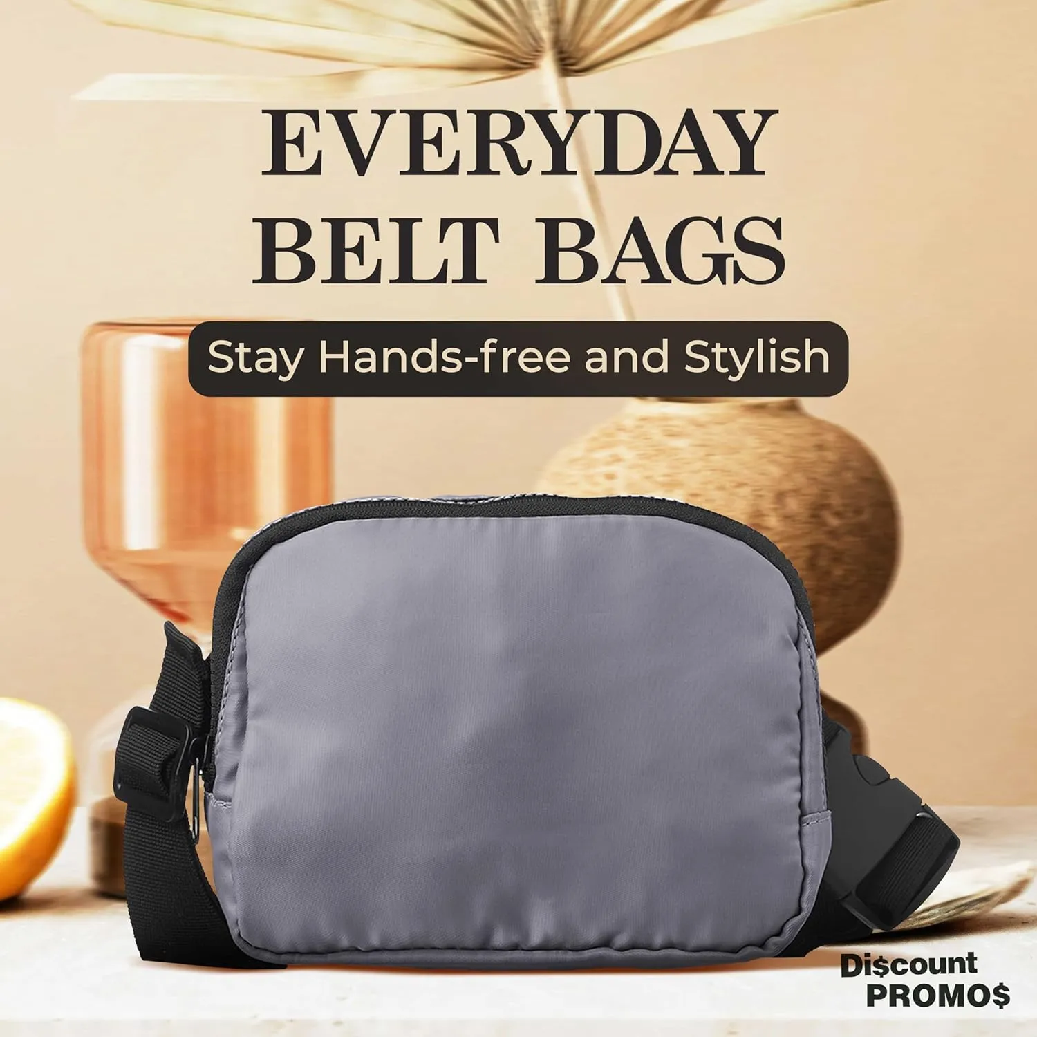 DISCOUNT PROMOS Everyday Belt Bags Set of 6, Bulk Pack - Compact, Hands-Free, Stylish, Perfect for Travel, Sports, Daily Use - Grey