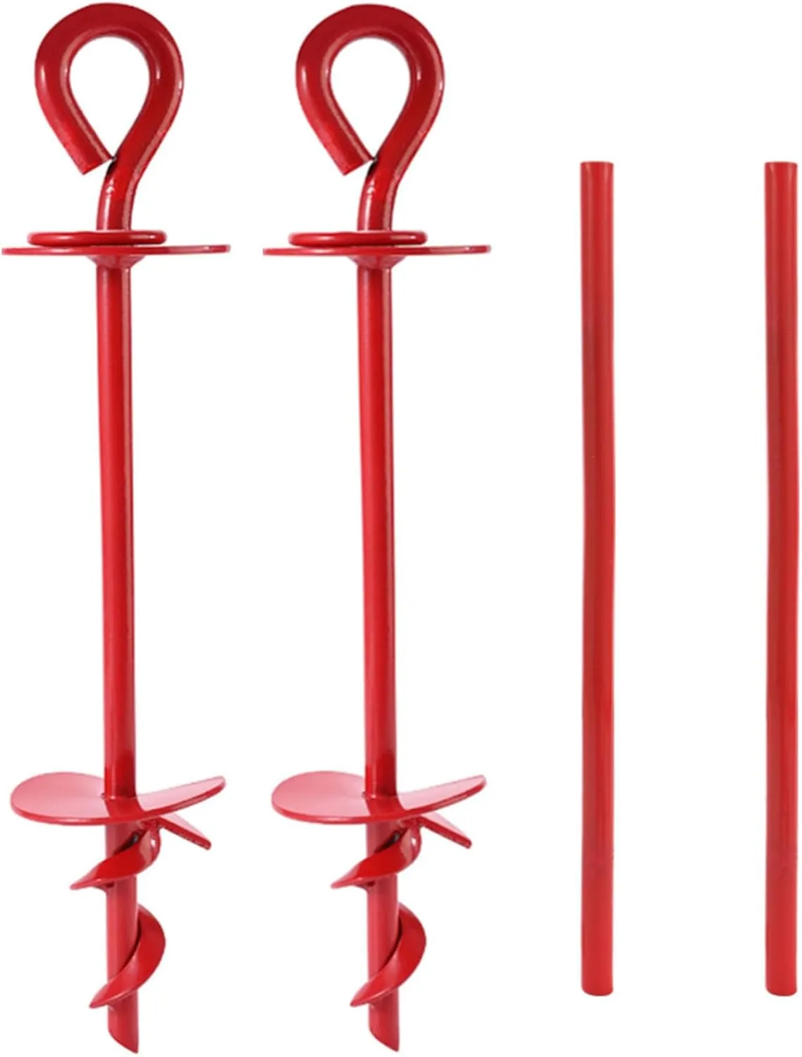 Dog Tie Out Stake, Heavy Duty 360° Swivel Anti-Rust Dog Run Anchor for Large Dogs up to 220 lbs, Free Swivel Dog Stake Dog Camping Gear Twist Rod Included (Two Red Stakes)