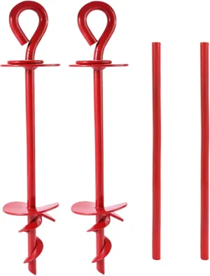 Dog Tie Out Stake, Heavy Duty 360° Swivel Anti-Rust Dog Run Anchor for Large Dogs up to 220 lbs, Free Swivel Dog Stake Dog Camping Gear Twist Rod Included (Two Red Stakes)
