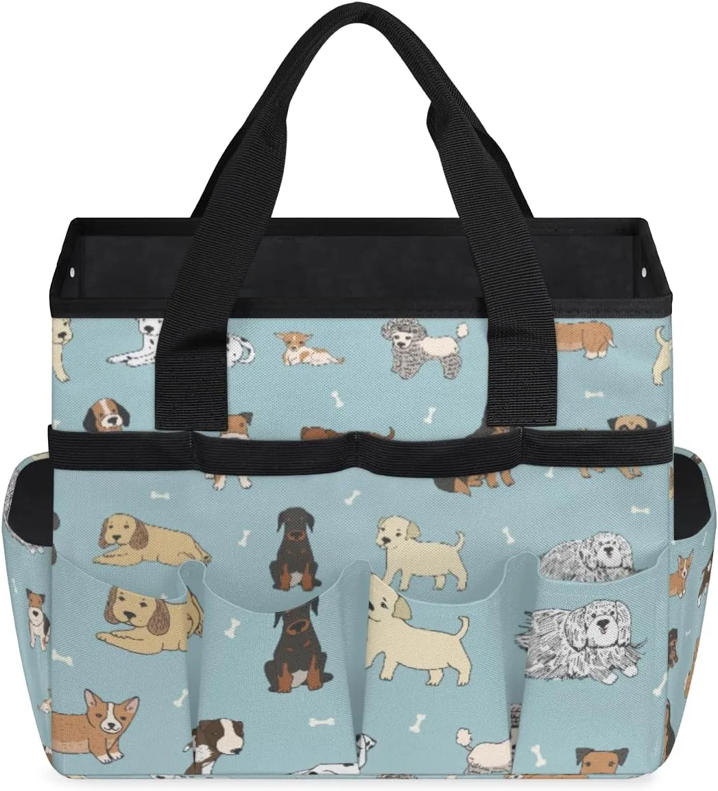 Dogs Prints Garden Tool Bag Waterproof Gardening Tool Storage Bag with Handle & 10 Pockets Gardening Tote Bag for Women Garden Tool Organizer