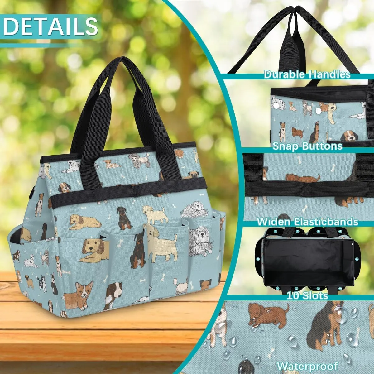 Dogs Prints Garden Tool Bag Waterproof Gardening Tool Storage Bag with Handle & 10 Pockets Gardening Tote Bag for Women Garden Tool Organizer