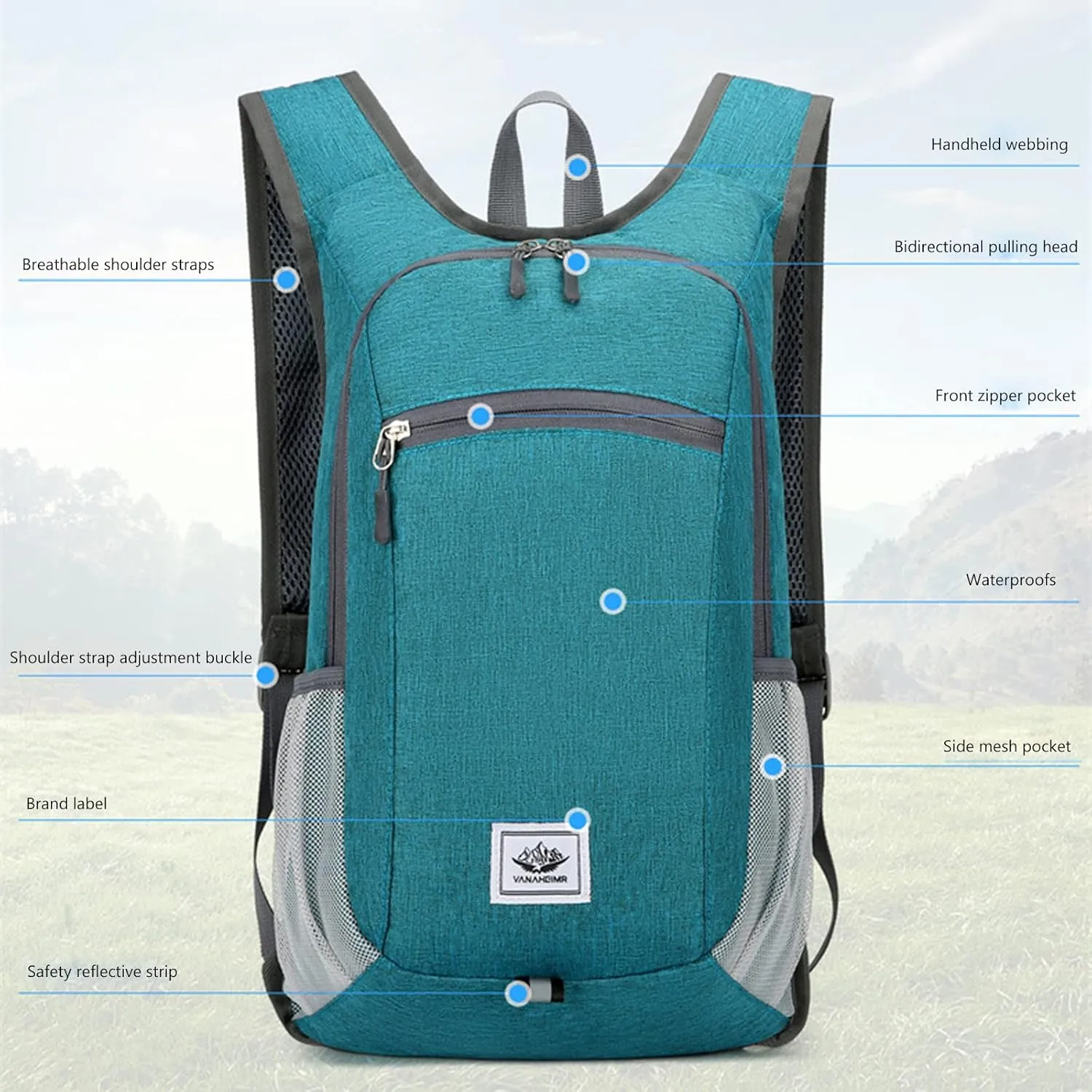 DOJUNS Hiking Backpack 15L Small Travel Backpack Lightweight Foldable Daypack Packable Camping Backpacks for Women Men (Gray)