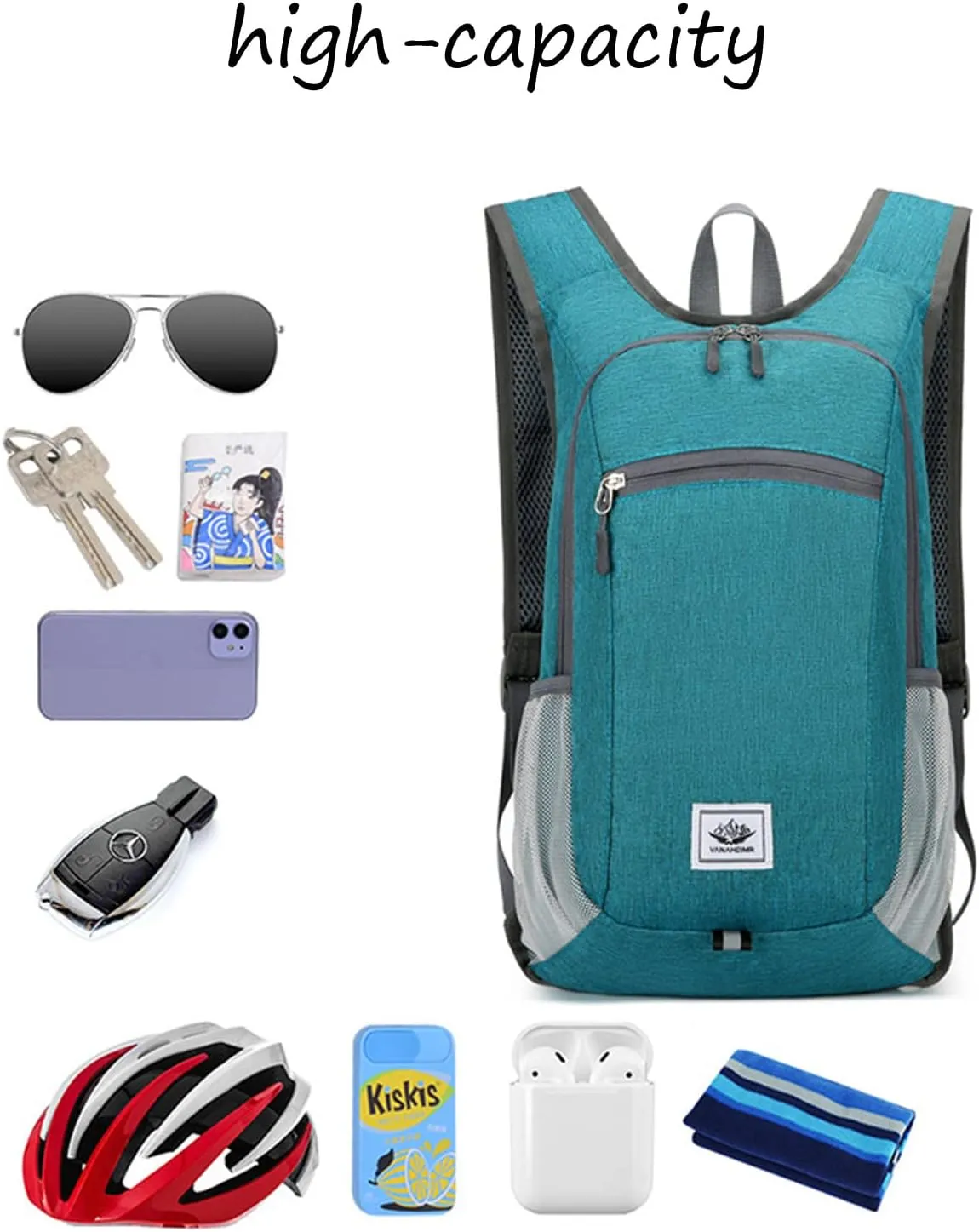 DOJUNS Hiking Backpack 15L Small Travel Backpack Lightweight Foldable Daypack Packable Camping Backpacks for Women Men (Gray)