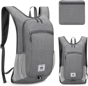DOJUNS Hiking Backpack 15L Small Travel Backpack Lightweight Foldable Daypack Packable Camping Backpacks for Women Men (Gray)