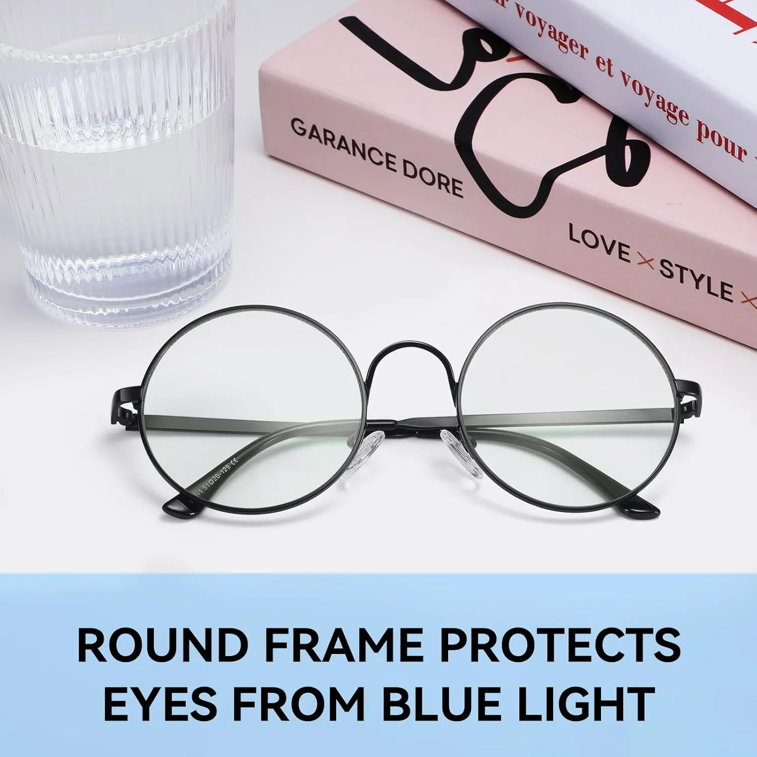 Dollger Retro Round Glasses Blue Light Glasses Clear Lens Non-Prescription for Men Women Metal Frame