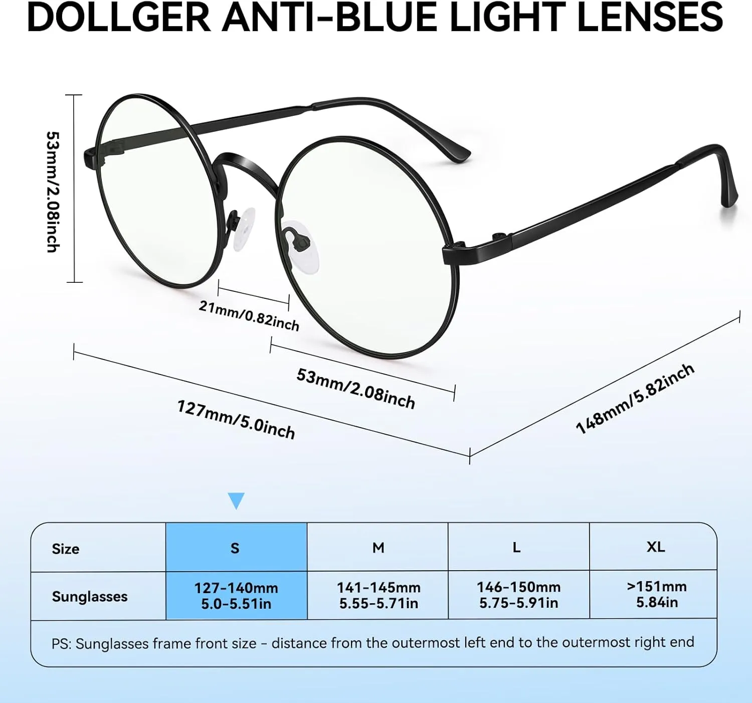 Dollger Retro Round Glasses Blue Light Glasses Clear Lens Non-Prescription for Men Women Metal Frame