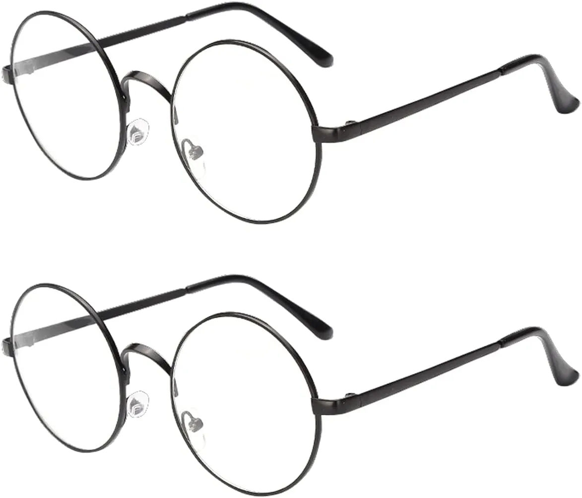 Dollger Retro Round Glasses Blue Light Glasses Clear Lens Non-Prescription for Men Women Metal Frame