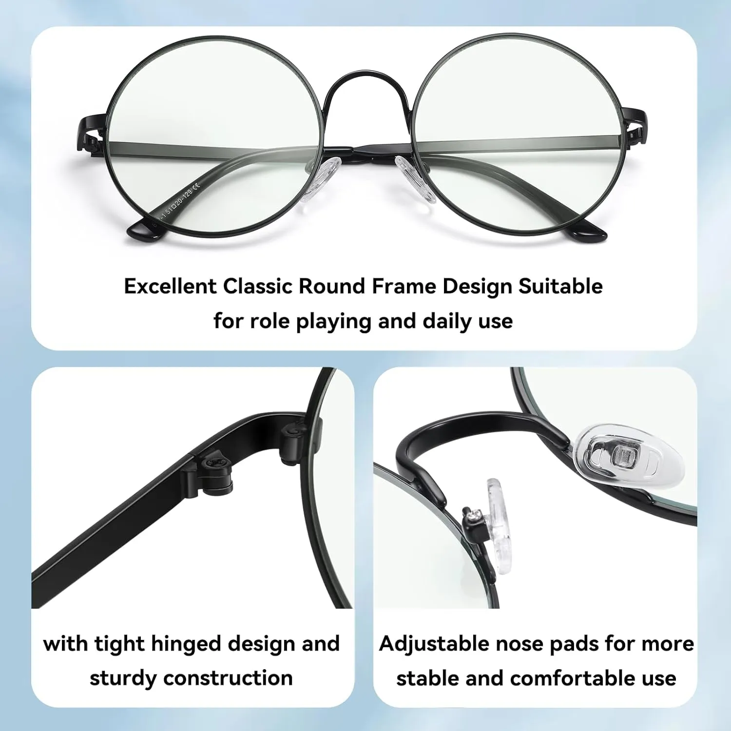 Dollger Retro Round Glasses Blue Light Glasses Clear Lens Non-Prescription for Men Women Metal Frame