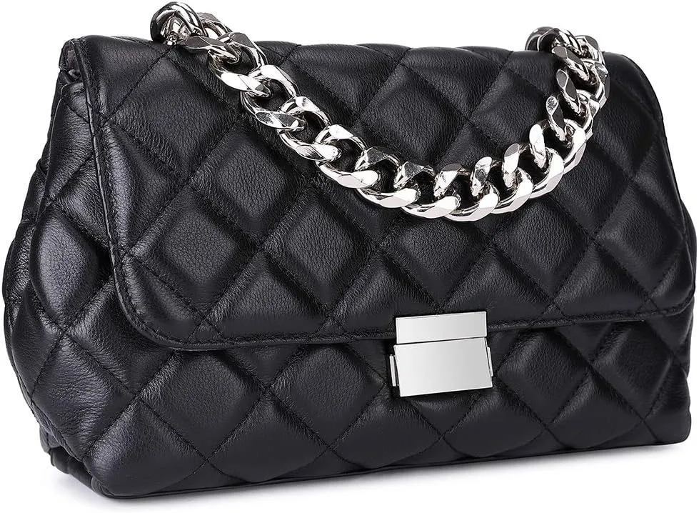 DORIS&JACKY Quilted Purse For Women Genuine Leather Shoulder Designer Handbags with Metal Chain Strap And Flap Lock