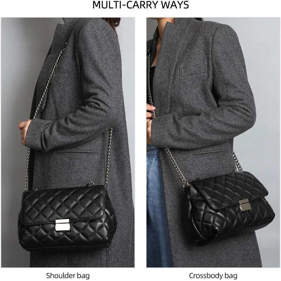 DORIS&JACKY Quilted Purse For Women Genuine Leather Shoulder Designer Handbags with Metal Chain Strap And Flap Lock