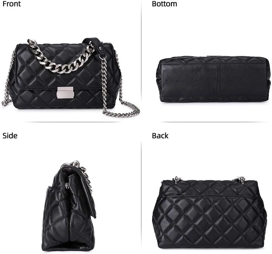 DORIS&JACKY Quilted Purse For Women Genuine Leather Shoulder Designer Handbags with Metal Chain Strap And Flap Lock