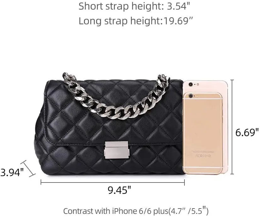 DORIS&JACKY Quilted Purse For Women Genuine Leather Shoulder Designer Handbags with Metal Chain Strap And Flap Lock