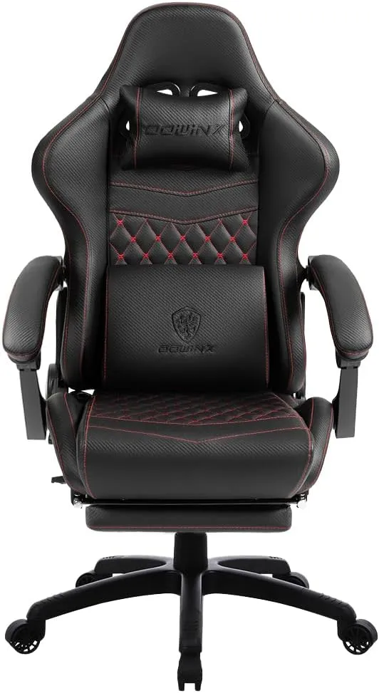 Dowinx Gaming Chair Big and Tall, Ergonomic Game Chair for Adults with Footrest and Massage Lumbar Support, High Back Computer Gamer Chair PU Leather, 350Lbs, for Office, Home, Black