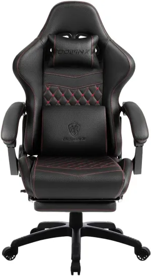 Dowinx Gaming Chair Big and Tall, Ergonomic Game Chair for Adults with Footrest and Massage Lumbar Support, High Back Computer Gamer Chair PU Leather, 350Lbs, for Office, Home, Black