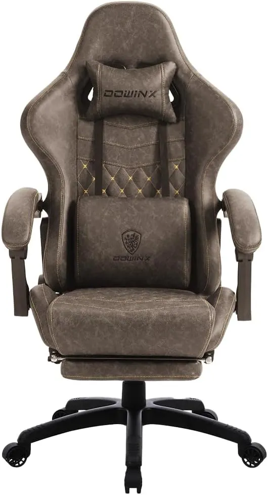 Dowinx Gaming Chair Big and Tall, Ergonomic Game Chair for Adults with Footrest and Massage Lumbar Support, High Back Computer Gamer Chair PU Leather, 350Lbs, for Office, Home, Brown