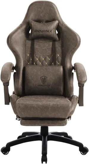 Dowinx Gaming Chair Big and Tall, Ergonomic Game Chair for Adults with Footrest and Massage Lumbar Support, High Back Computer Gamer Chair PU Leather, 350Lbs, for Office, Home, Brown