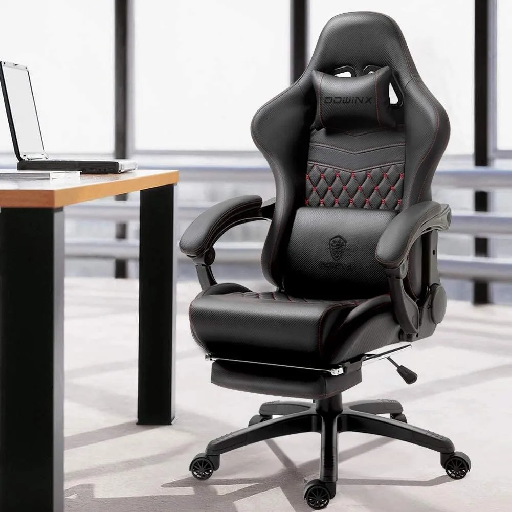 Dowinx Gaming Chair Big and Tall, Ergonomic Game Chair for Adults with Footrest and Massage Lumbar Support, High Back Computer Gamer Chair PU Leather, 350Lbs, for Office, Home, Grey