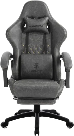 Dowinx Gaming Chair Big and Tall, Ergonomic Game Chair for Adults with Footrest and Massage Lumbar Support, High Back Computer Gamer Chair PU Leather, 350Lbs, for Office, Home, Grey