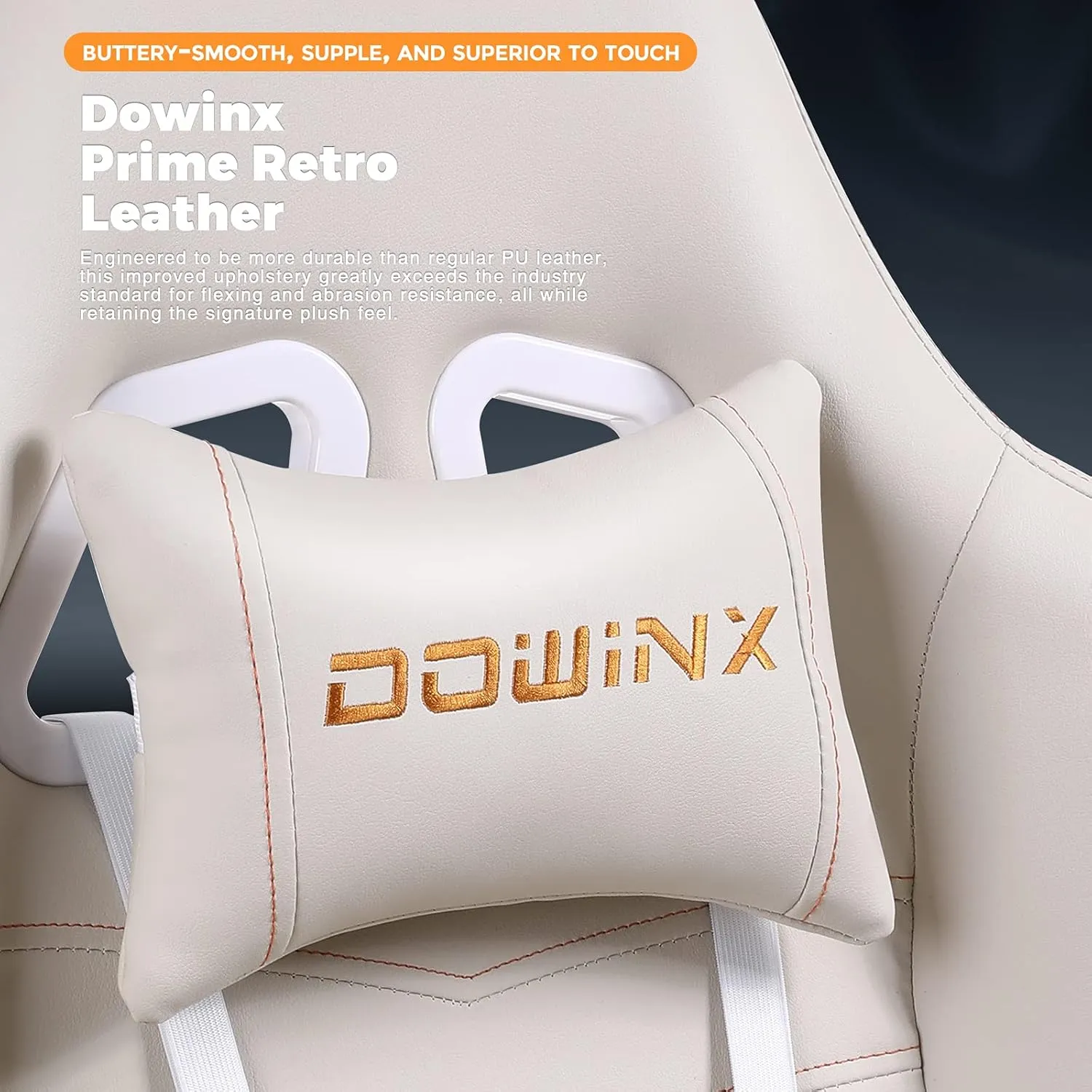 Dowinx Gaming Chair Big and Tall, Ergonomic Game Chair for Adults with Footrest and Massage Lumbar Support, High Back Computer Gamer Chair PU Leather, 350Lbs, for Office, Home, Ivory
