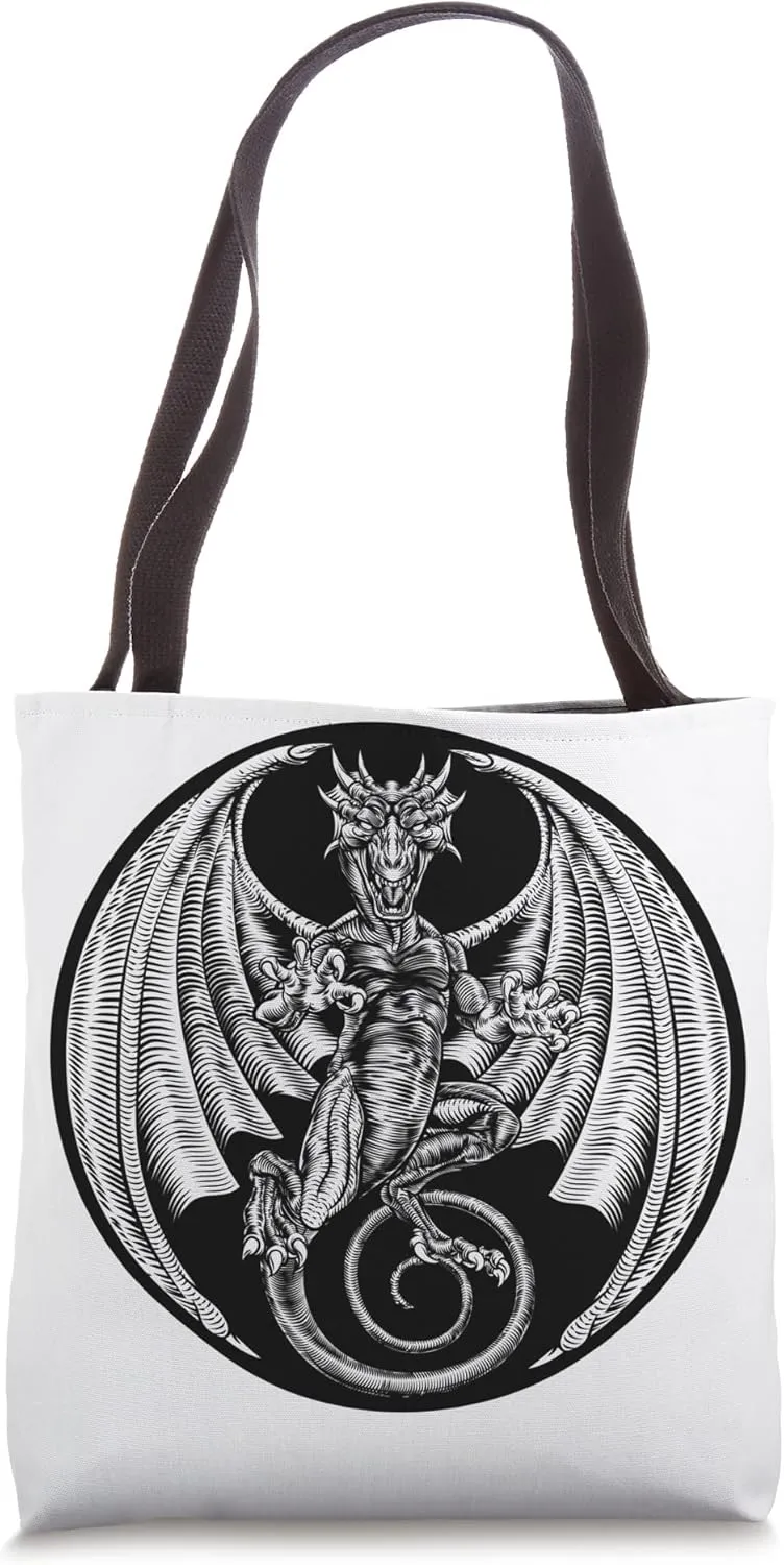 Dragon Retro Vintage Woodcut Design Tote Bag