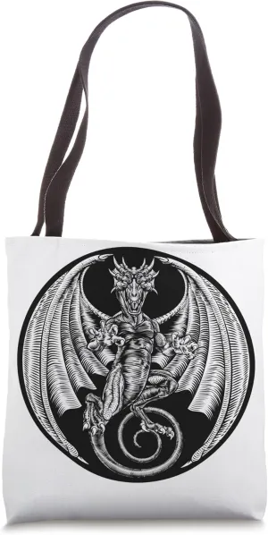 Dragon Retro Vintage Woodcut Design Tote Bag