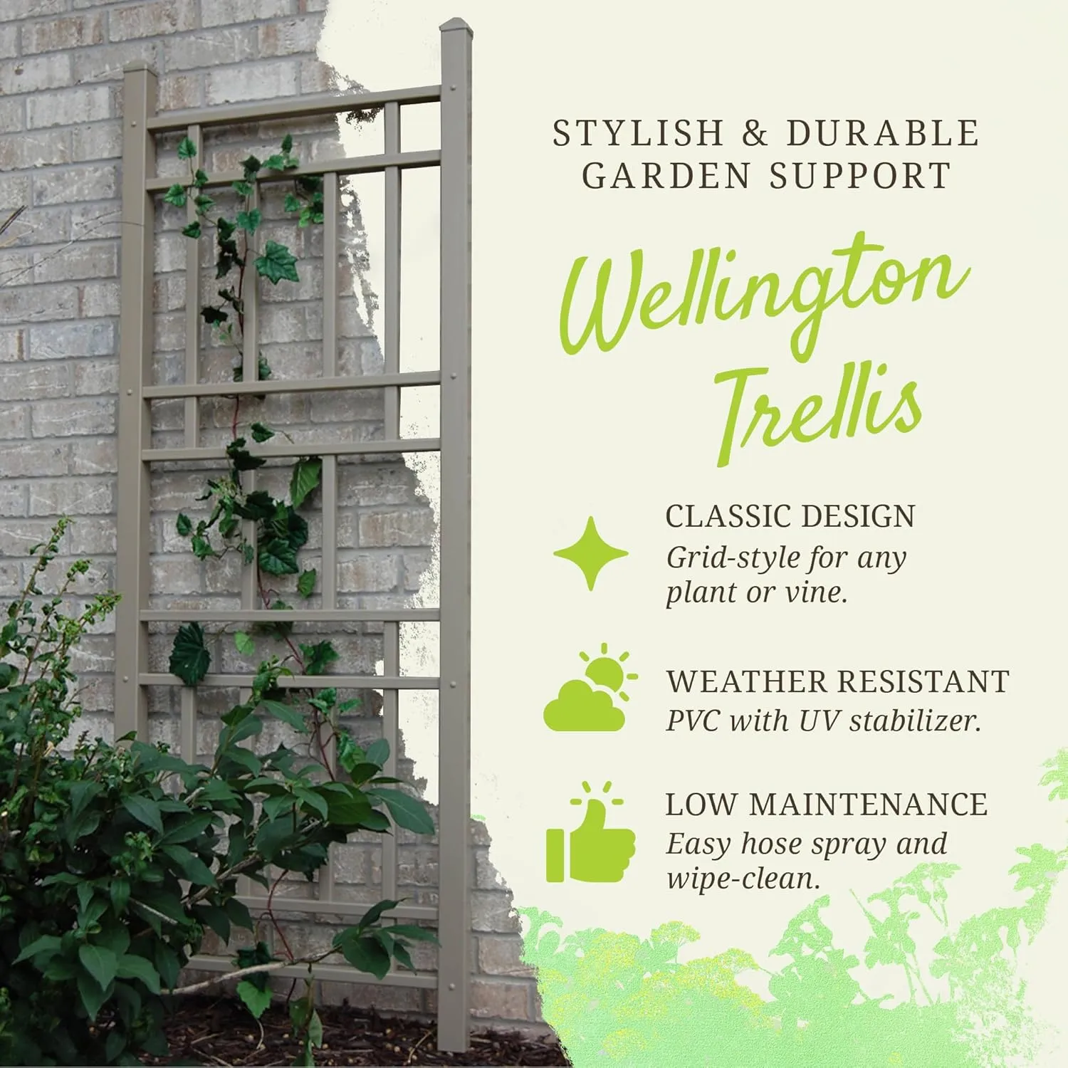 Dura-Trel Wellington 28 by 75 Inch Indoor Outdoor Garden Trellis Plant Support for Vines and Climbing Plants, Flowers, and Vegetables, with Ground Anchors, Mocha