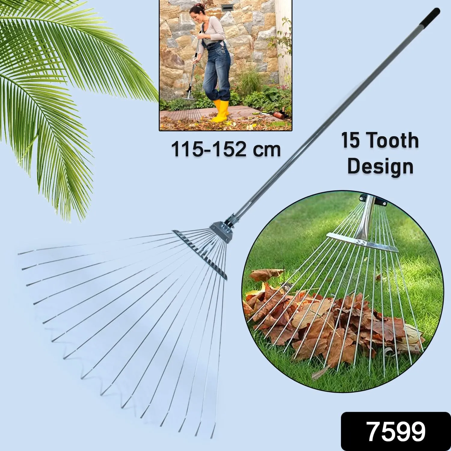 Durable Telescopic Garden Rake Stainless Steel with Adjustable Claws
