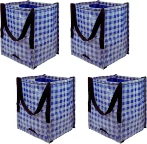 DURASACK Heavy Duty Storage Tote Bag 22-Gallon Rugged Woven Polypropylene Moving Bag, Reusable Self-Standing Design, Holds up to 500 Pounds, Pack of 4, Gingham Blue