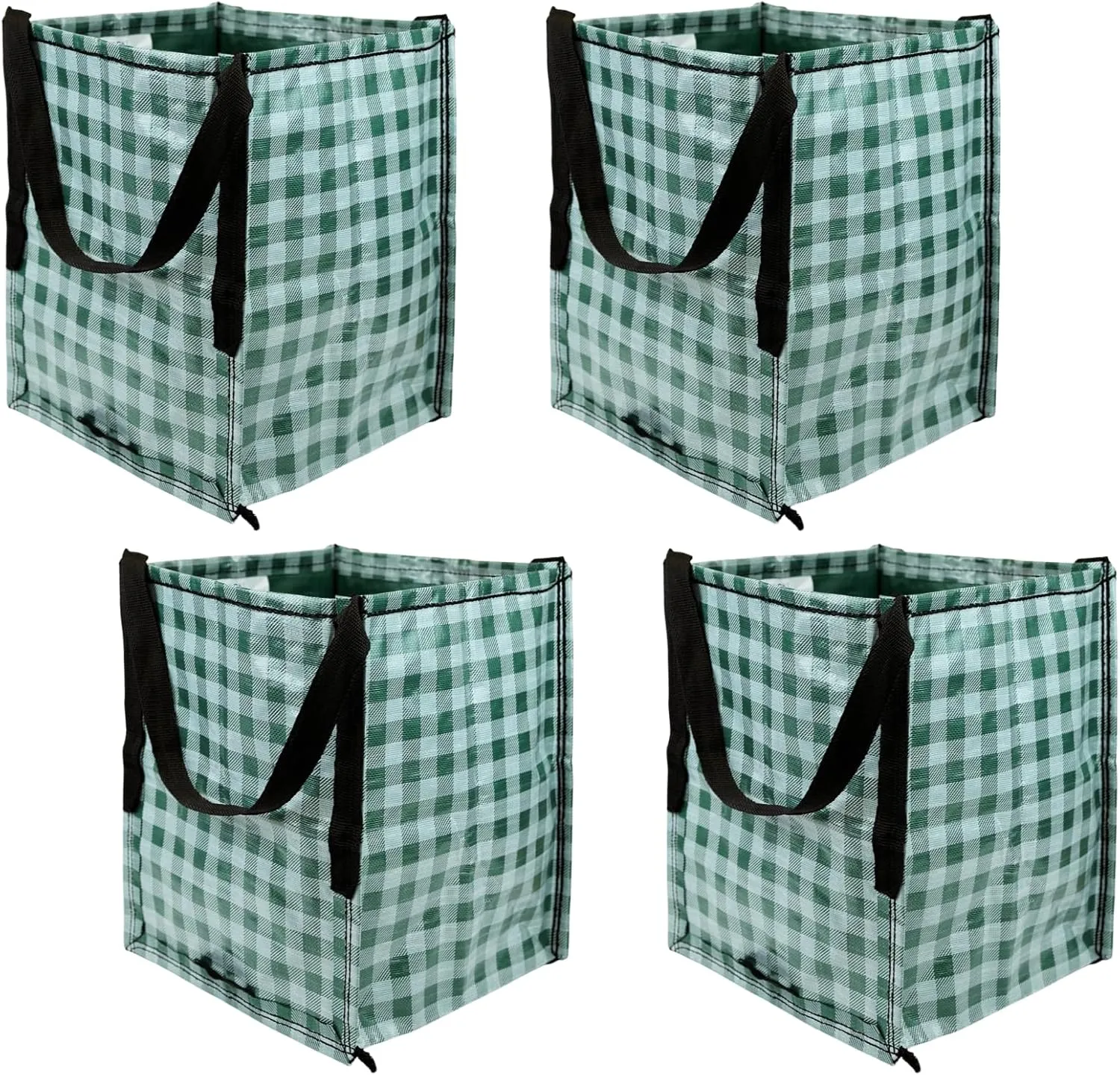 DURASACK Heavy Duty Storage Tote Bag 22-Gallon Rugged Woven Polypropylene Moving Bag, Reusable Self-Standing Design, Holds up to 500 Pounds, Pack of 4, Gingham Green