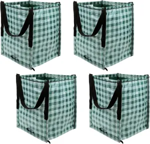 DURASACK Heavy Duty Storage Tote Bag 22-Gallon Rugged Woven Polypropylene Moving Bag, Reusable Self-Standing Design, Holds up to 500 Pounds, Pack of 4, Gingham Green