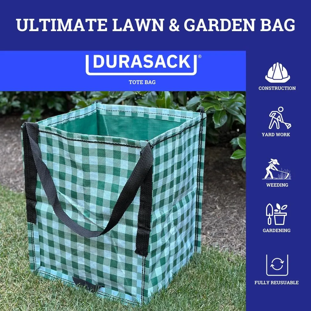 DURASACK Heavy Duty Storage Tote Bag 22-Gallon Rugged Woven Polypropylene Moving Bag, Reusable Self-Standing Design, Holds up to 500 Pounds, Pack of 4, Gingham Green