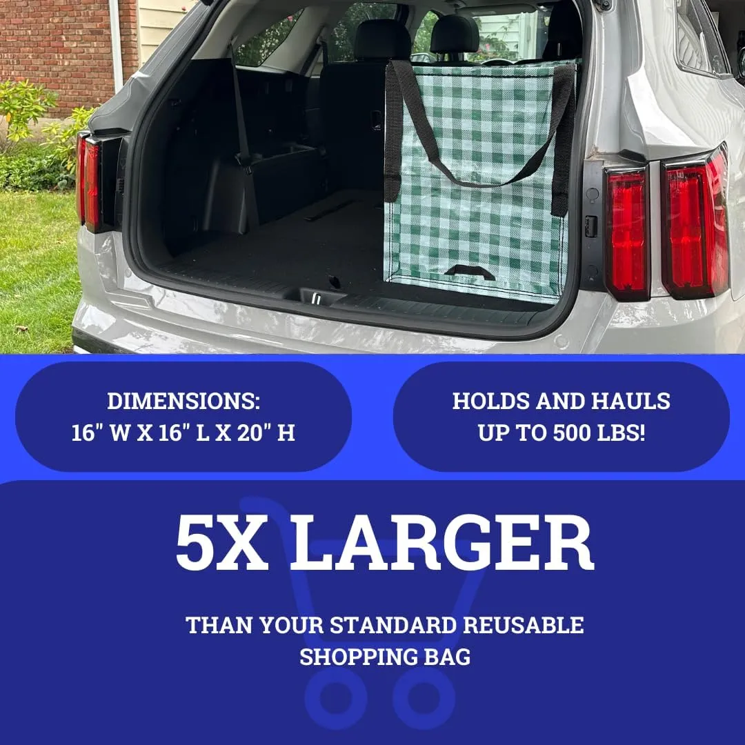 DURASACK Heavy Duty Storage Tote Bag 22-Gallon Rugged Woven Polypropylene Moving Bag, Reusable Self-Standing Design, Holds up to 500 Pounds, Pack of 4, Gingham Green