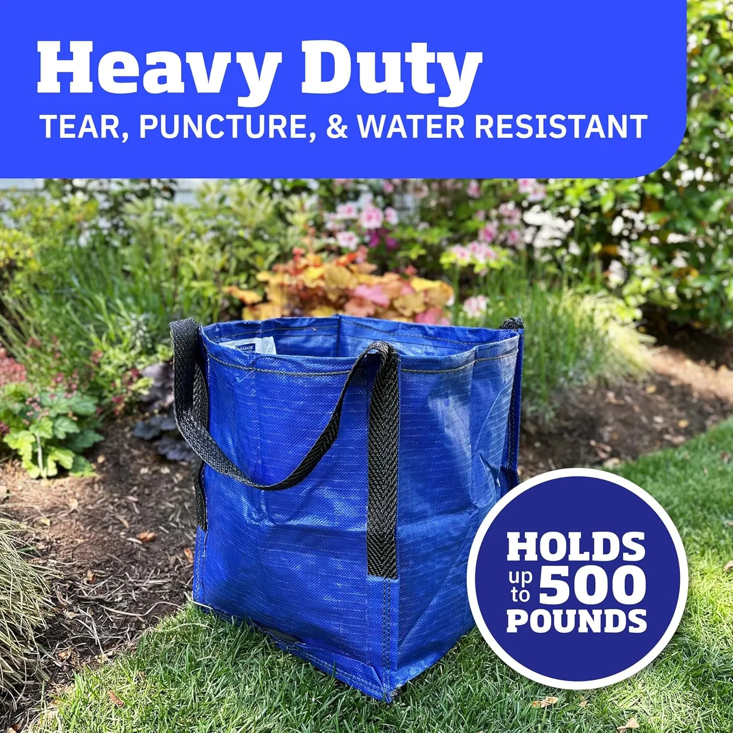 DURASACK Heavy Duty Storage Tote Bag 22-Gallon Rugged Woven Polypropylene Moving Bag, Reusable Self-Standing Design, Holds up to 500 Pounds, Single, Blue, 16 x 16 x 19 inches