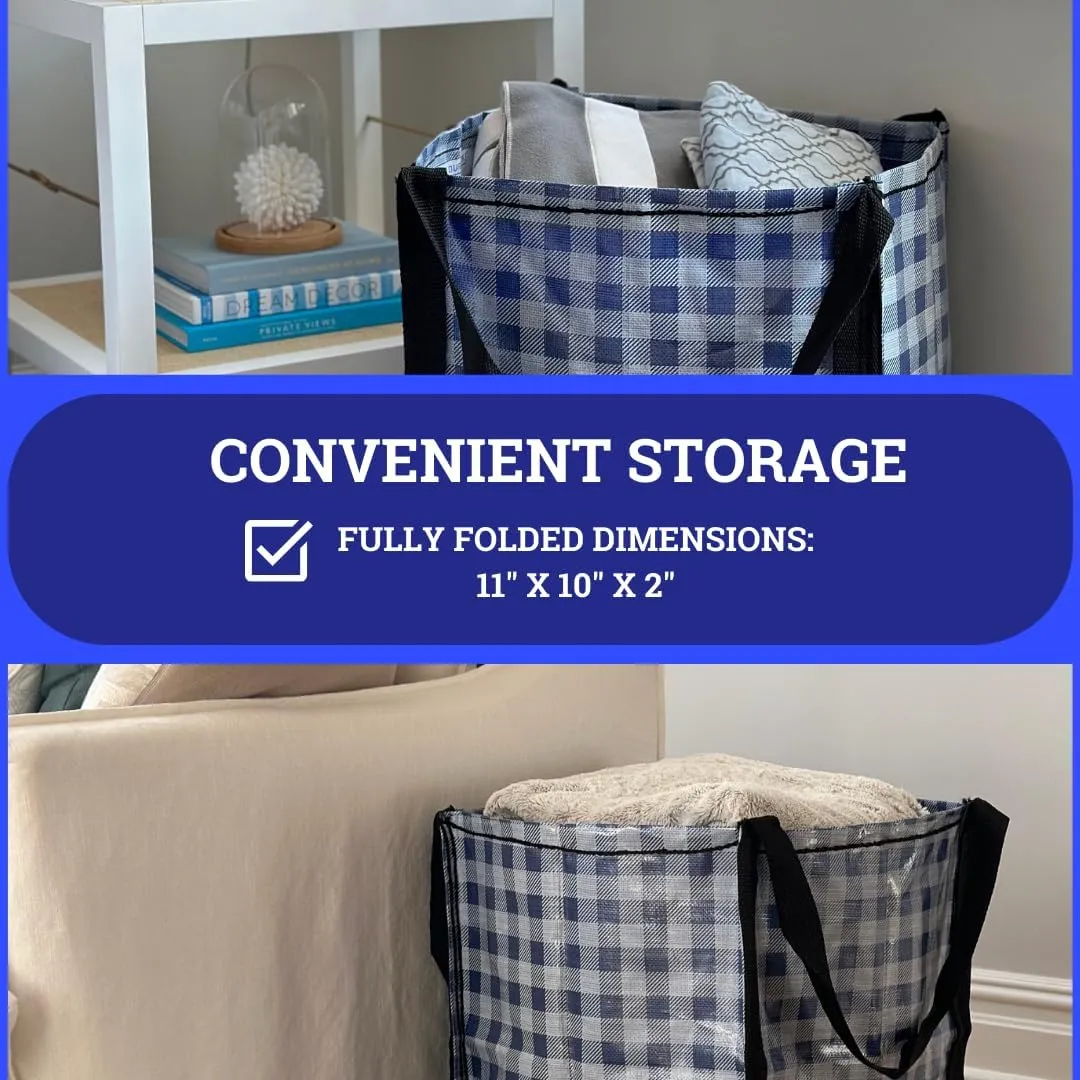 DURASACK Heavy Duty Storage Tote Bag 22-Gallon Rugged Woven Polypropylene Moving Bag, Reusable Self-Standing Design, Holds up to 500 Pounds, Single, Gingham Blue