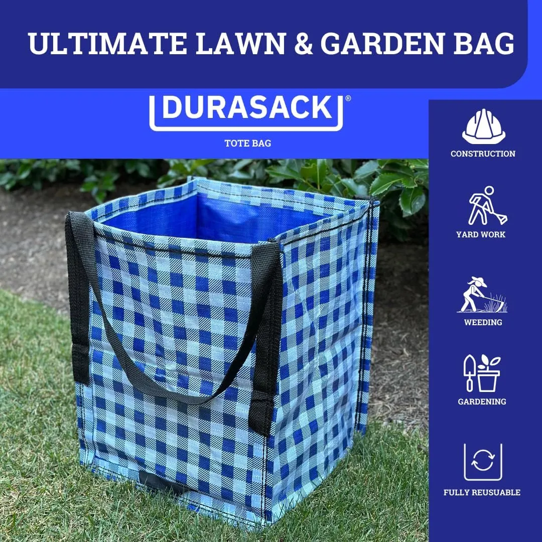 DURASACK Heavy Duty Storage Tote Bag 22-Gallon Rugged Woven Polypropylene Moving Bag, Reusable Self-Standing Design, Holds up to 500 Pounds, Single, Gingham Blue