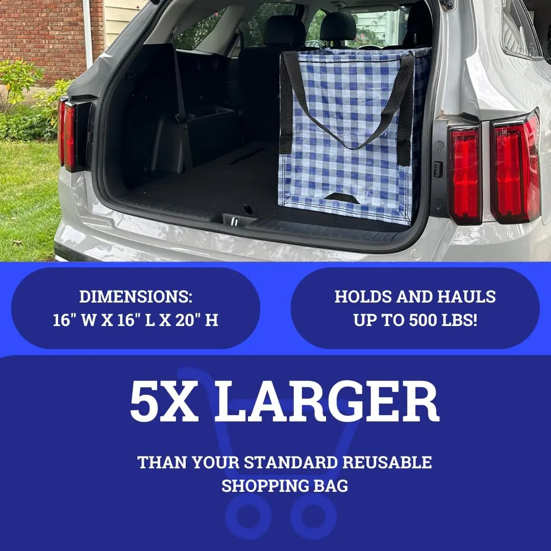 DURASACK Heavy Duty Storage Tote Bag 22-Gallon Rugged Woven Polypropylene Moving Bag, Reusable Self-Standing Design, Holds up to 500 Pounds, Single, Gingham Blue