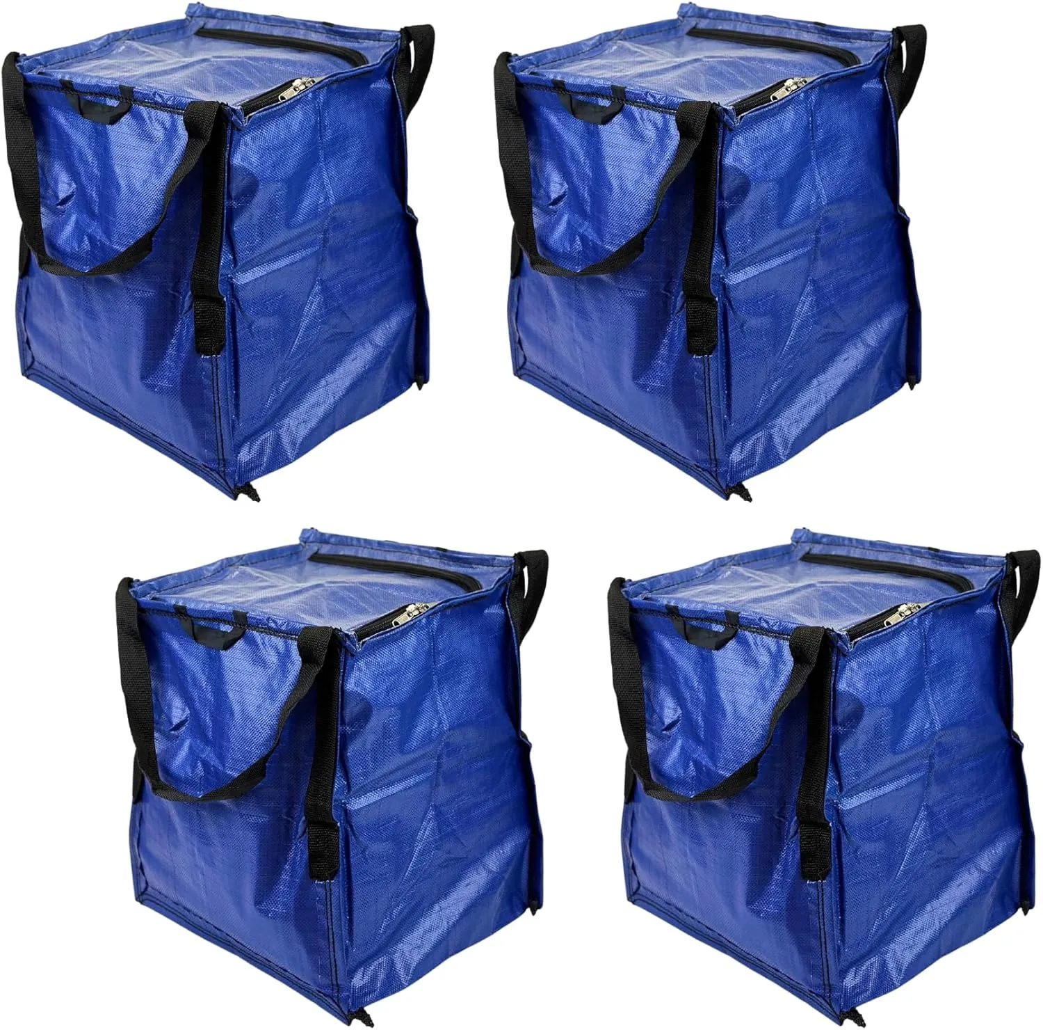 DURASACK Heavy Duty Storage Tote Bag with Zipper Top 22-Gallon Rugged Woven Polypropylene Moving Bag, Reusable Self-Standing Design, Holds up to 500 Pounds, Pack of 4, Blue