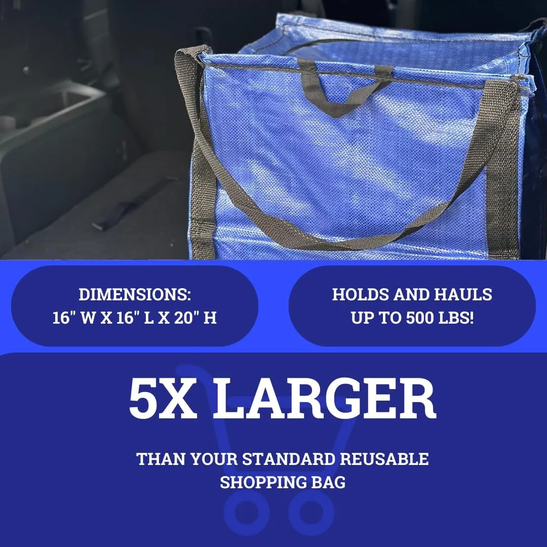 DURASACK Heavy Duty Storage Tote Bag with Zipper Top 22-Gallon Rugged Woven Polypropylene Moving Bag, Reusable Self-Standing Design, Holds up to 500 Pounds, Pack of 4, Blue