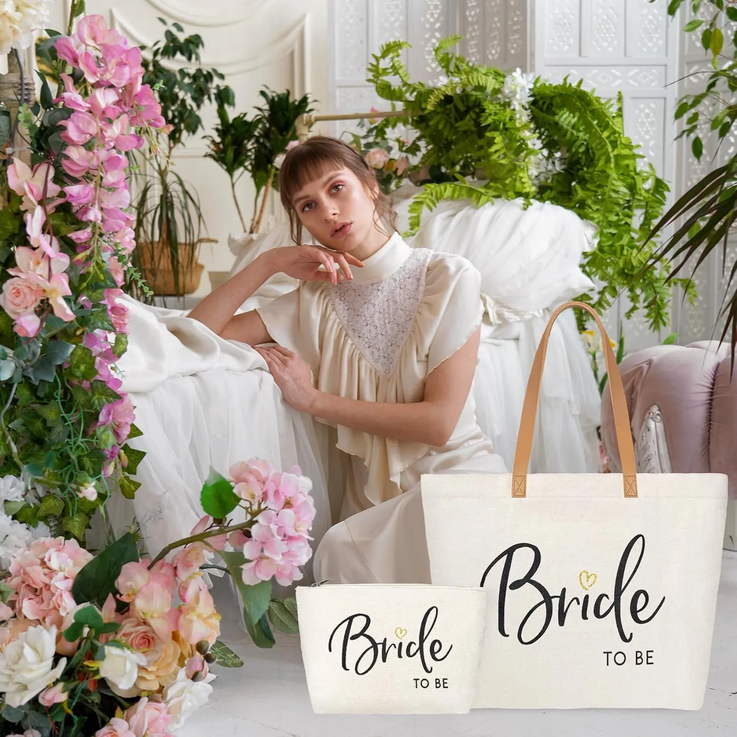 ELEGANTPARK Bride Gifts Wedding Gifts for Bride to Be Bag Bridal Shower Bachelorette Party Honeymoon Large Shoulder Bags Canvas Totes with Zipper Set of 2