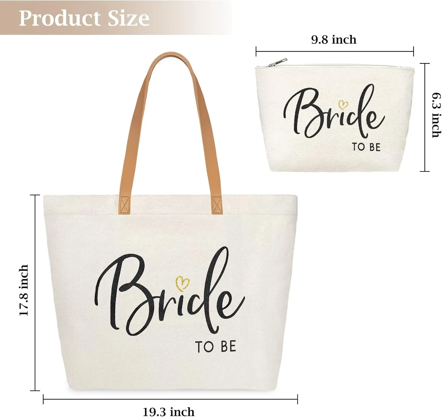 ELEGANTPARK Bride Gifts Wedding Gifts for Bride to Be Bag Bridal Shower Bachelorette Party Honeymoon Large Shoulder Bags Canvas Totes with Zipper Set of 2