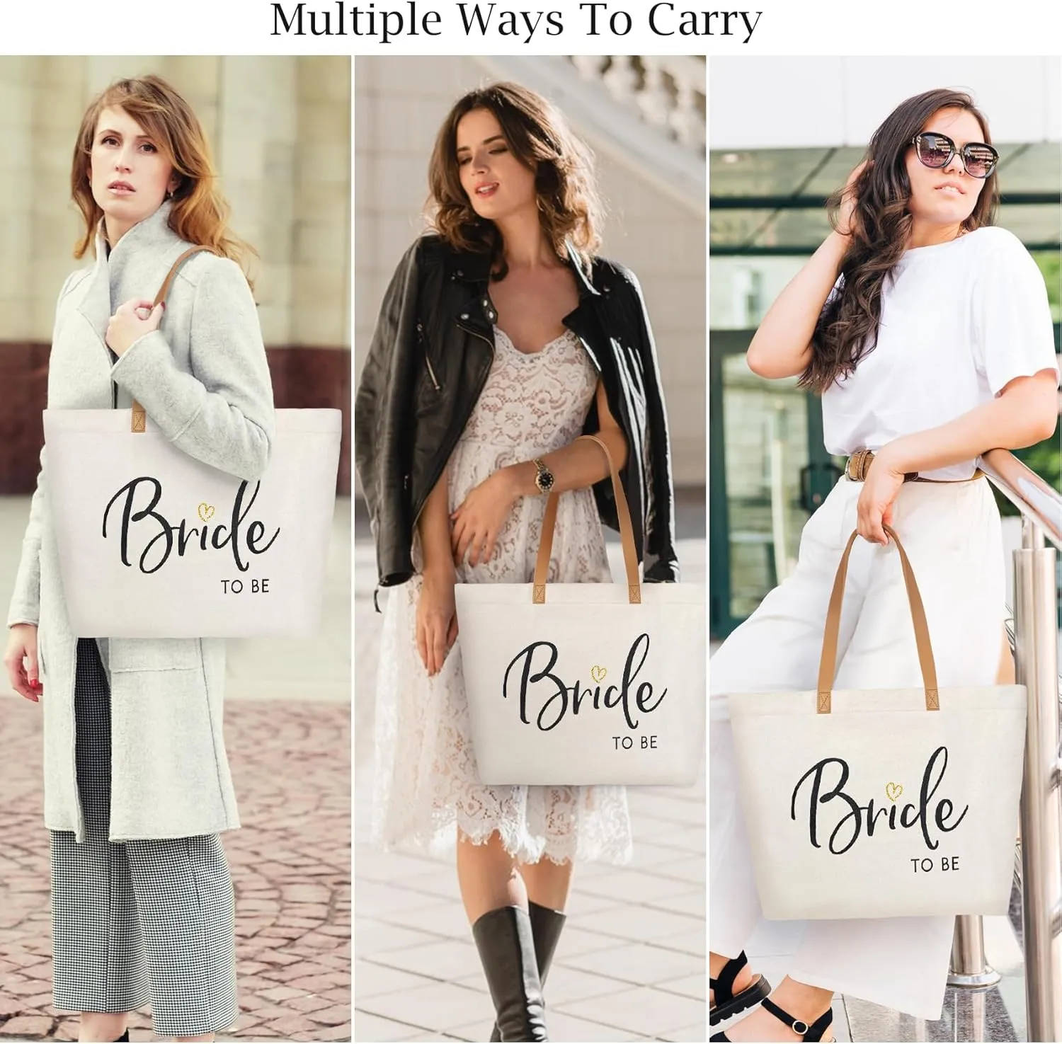 ELEGANTPARK Bride Gifts Wedding Gifts for Bride to Be Bag Bridal Shower Bachelorette Party Honeymoon Large Shoulder Bags Canvas Totes with Zipper Set of 2