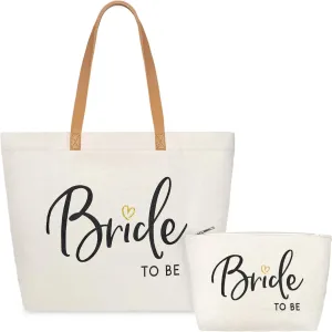 ELEGANTPARK Bride Gifts Wedding Gifts for Bride to Be Bag Bridal Shower Bachelorette Party Honeymoon Large Shoulder Bags Canvas Totes with Zipper Set of 2
