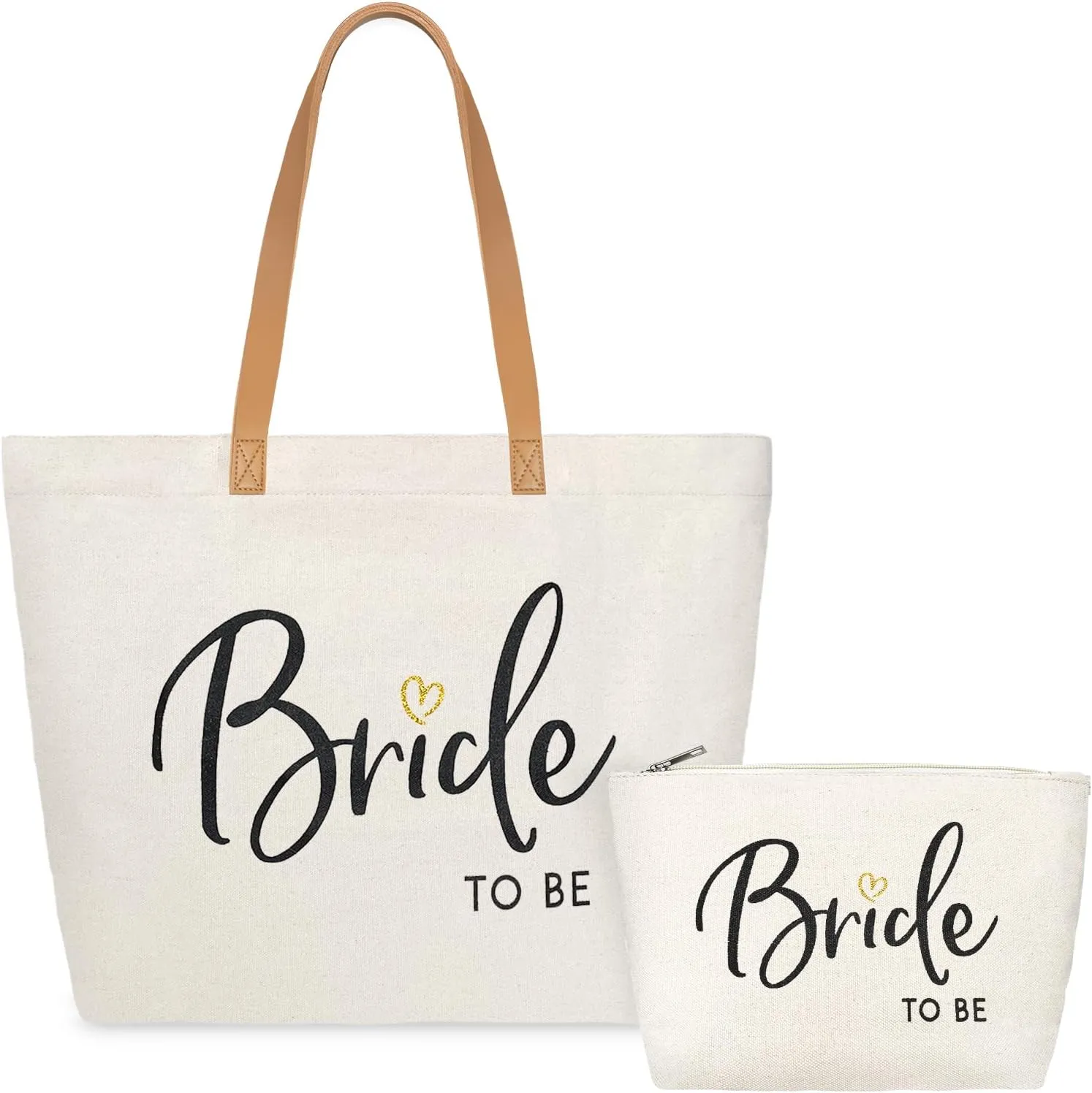 ELEGANTPARK Bride Gifts Wedding Gifts for Bride to Be Bag Bridal Shower Bachelorette Party Honeymoon Large Shoulder Bags Canvas Totes with Zipper Set of 2